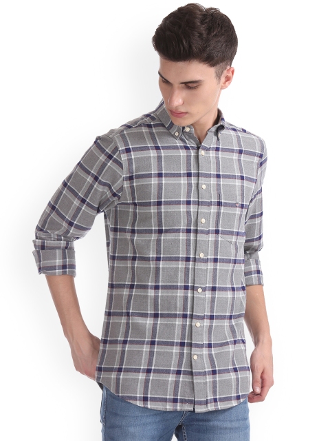 

GANT Men Grey & Blue Regular Fit Checked Casual Shirt