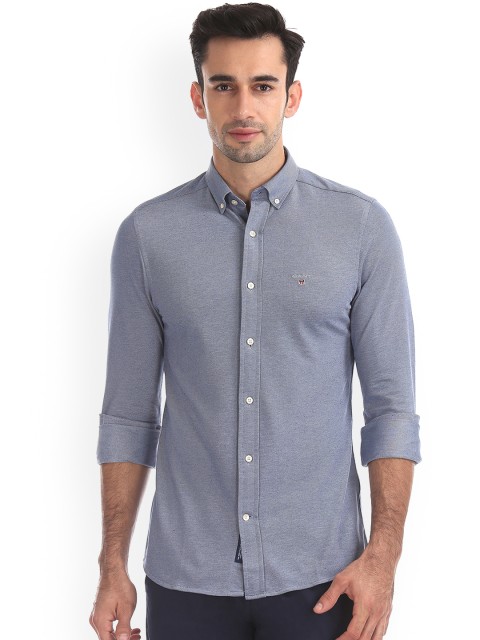 

GANT Men Blue & Blue Slim Fit Self Design Casual Shirt