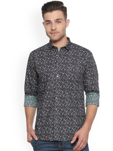 

V Dot Men Grey Slim Fit Printed Casual Shirt