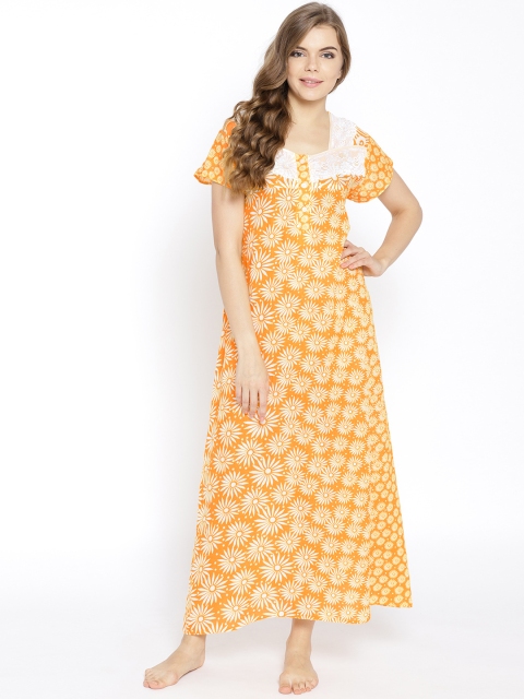

Clovia Yellow & White Printed Nightdress NS0731P02O