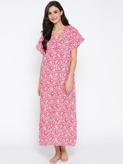 

Clovia Pink & White Printed Nightdress NSS001P14O