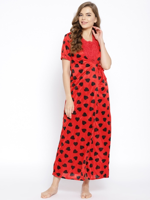 

Clovia Red Printed Cotton Nightdress