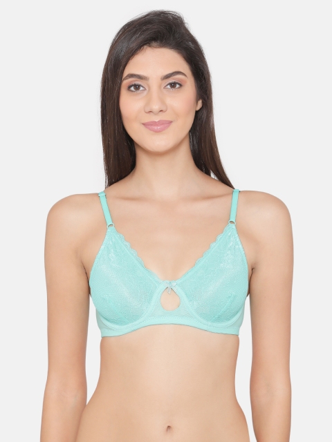 

Clovia Lace Non-Padded Underwired Bra, Sea green