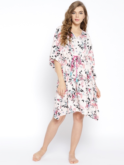 

Clovia Pink & Black Printed Kaftan Nightdress RW0013P22