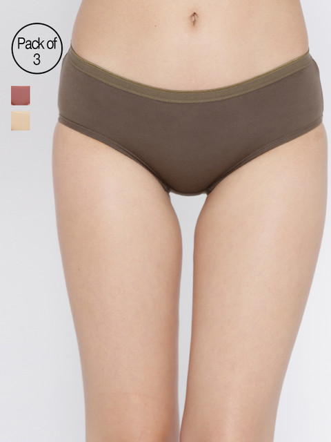 

Clovia Women Pack of 3 Hipster Briefs PNC259830XL, Olive