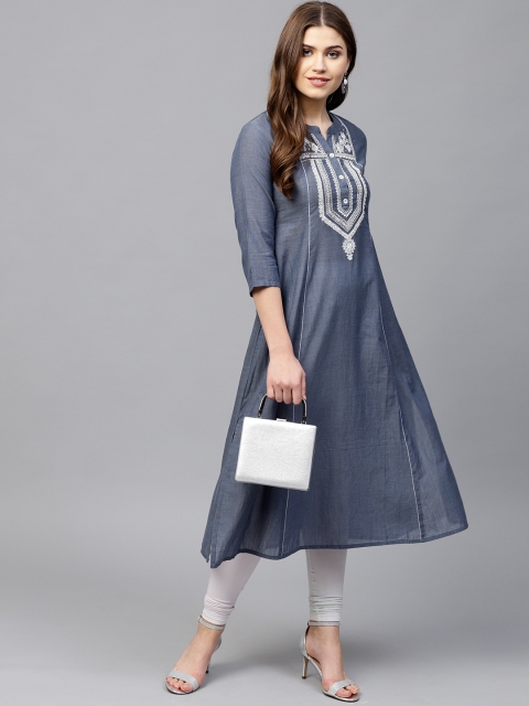 

PINKSKY Women Grey Yoke Design A-Line Kurta