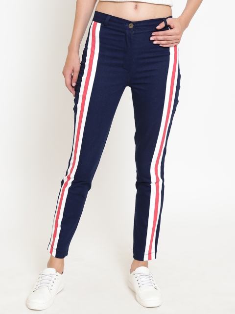 

Rider Republic Women Navy Blue Slim Fit High-Rise Clean Look Striped Stretchable Jeans