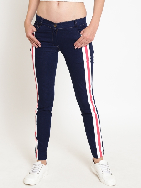 

Rider Republic Women Navy Blue Slim Fit Mid-Rise Striped Stretchable Jeans