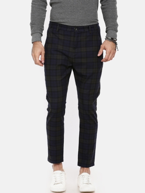 

Breakbounce Men Blue & Green Slim Fit Checked Chinos