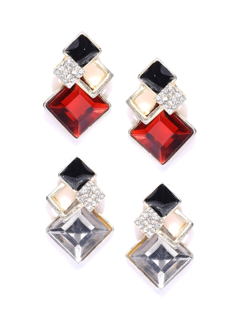 

Crunchy Fashion Set of 2 Gold-Toned & Black Stone-Studded Earrings