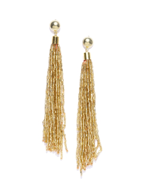 

Crunchy Fashion Gold-Toned Beaded Tasselled Drop Earrings