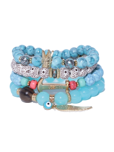 

Crunchy Fashion Set of 4 Beaded Elasticated Bracelets, Turquoise blue