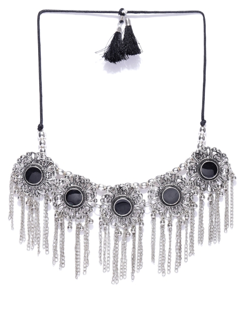 

Crunchy Fashion Oxidised Silver-Toned & Black Afghan Necklace