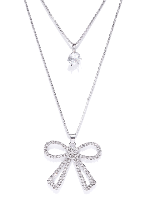 

Crunchy Fashion Silver-Toned Stone-Studded Layered Necklace