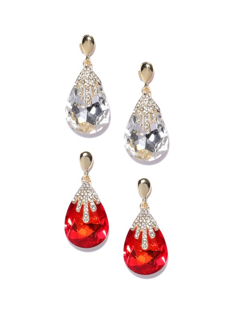 

Crunchy Fashion Set of 2 Stone-Studded Drop Earrings, Red