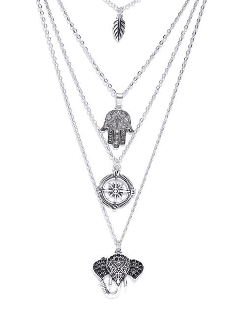 

Crunchy Fashion Silver-Toned Layered Necklace