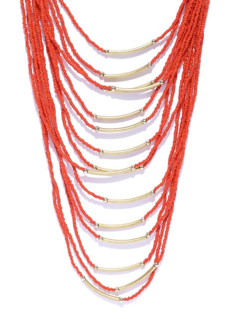 

Crunchy Fashion Orange Beaded Multistranded Necklace