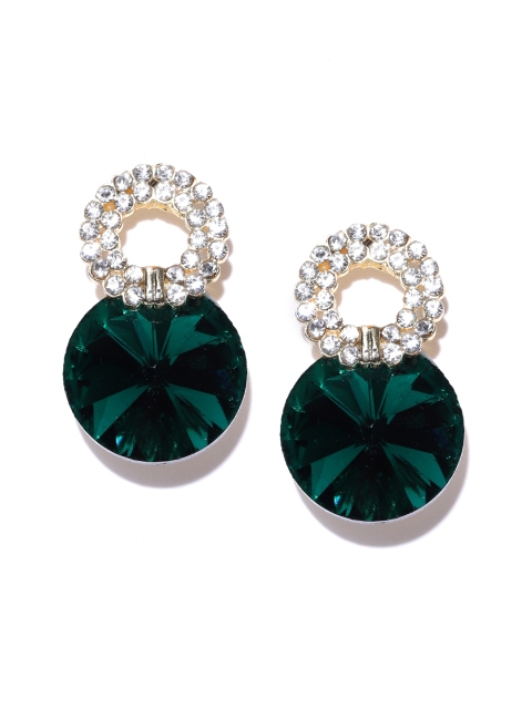 

Crunchy Fashion Green & Gold-Toned Stone-Studded Circular Drop Earrings