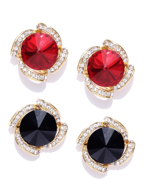 

Crunchy Fashion Set of 2 Stone-Studded Stud Earrings, Red