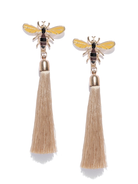 

Crunchy Fashion Beige & Gold-Toned Tasselled Honey Bee-Shaped Drop Earrings
