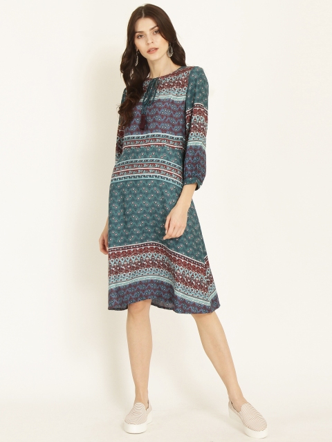 

RARE ROOTS Women Green Printed A-Line Dress