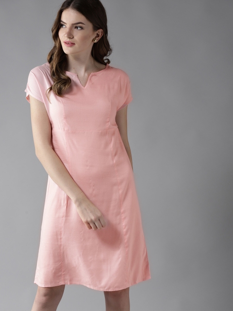 

HERE&NOW Women Pink Solid Empire Dress