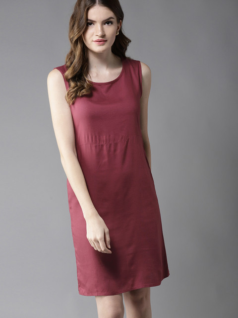 

HERE&NOW Women Mauve Solid A-Line Dress
