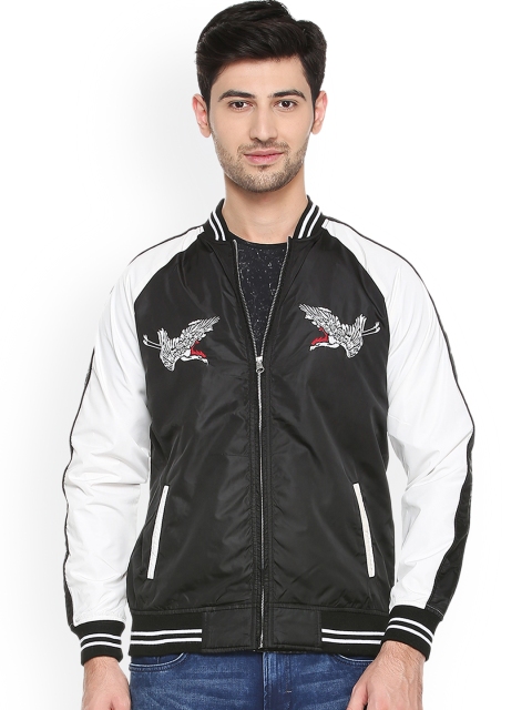

People Men Black Colourblocked Varsity Jacket