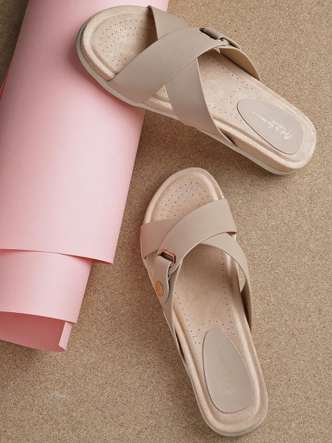 

Mast & Harbour Comfort Women Beige Solid Open Toe Flats