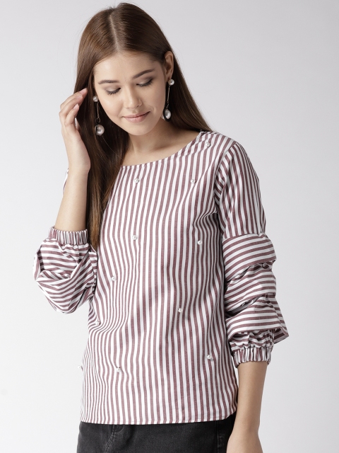 

Style Quotient by Noi Women White & Brown Striped Top