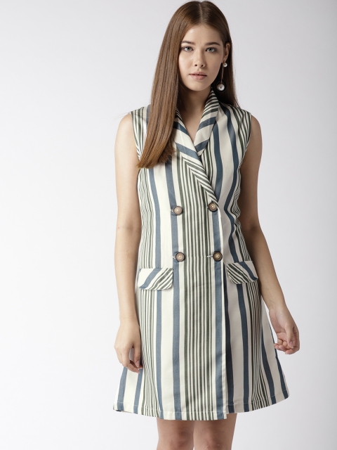 

Style Quotient Women Off-White Striped Wrap Dress
