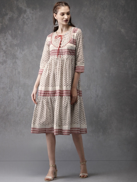 

Anouk Women White & Red Printed A-Line Fusion Kurta