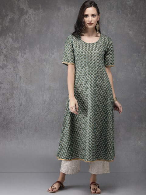 

Anouk Women Green Printed A-Line Kurta
