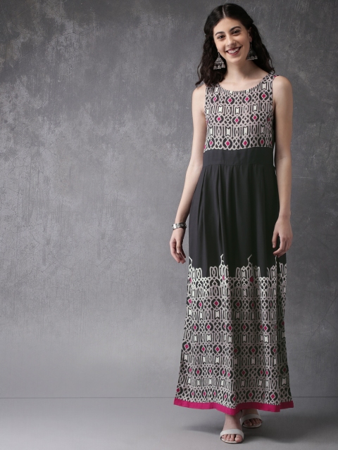 

Anouk Women Charcoal Printed A-Line Kurta