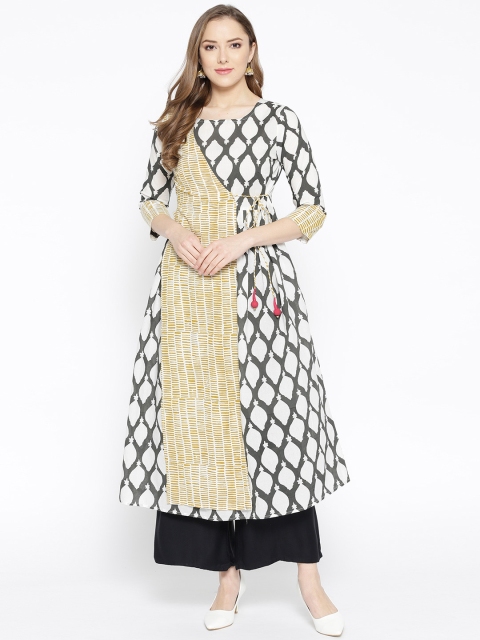 

Anouk Women Black & Beige Printed A-Line Kurta