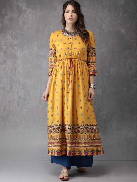 

Anouk Women Mustard Yellow Printed A-Line Kurta