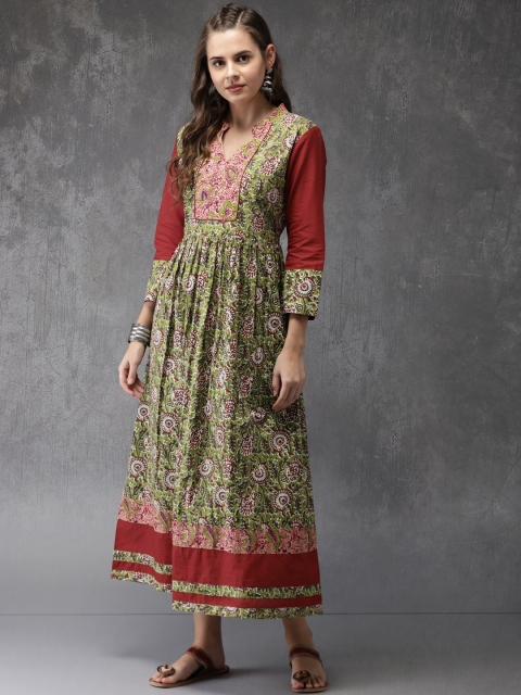 

Anouk Women Green & Maroon Printed A-Line Kurta