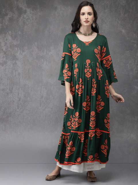 

Anouk Women Green Printed A-Line Kurta