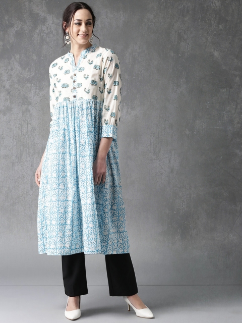 

Anouk Women Blue & White Printed A-Line Kurta