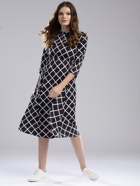 

Hubberholme Women Black & White Checked Empire Dress