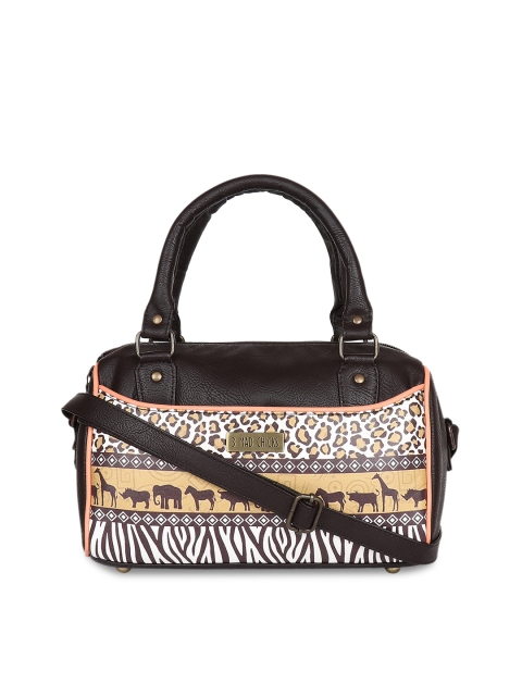 

3 Mad Chicks Brown Printed Handheld Bag