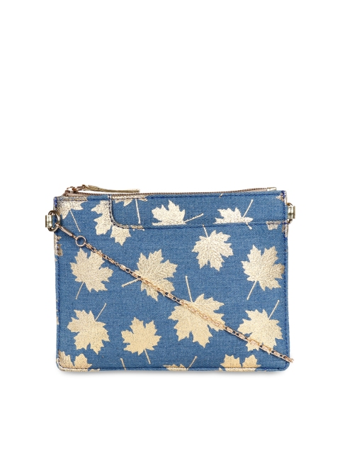 

3 Mad Chicks Blue & Gold-Toned Printed Sling Bag