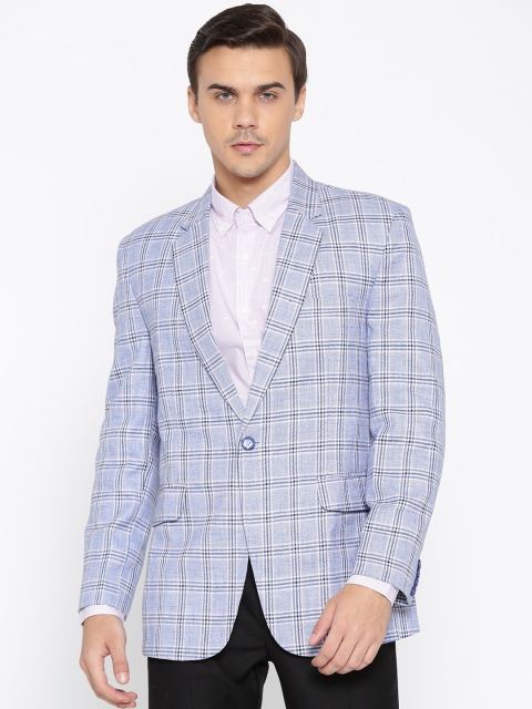 

Shaftesbury London Men Blue Checked Single Breasted Smart Casual Blazer