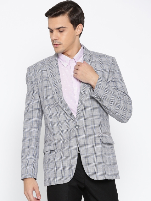 

Shaftesbury London Men Grey Checked Single Breasted smart Casual Blazer