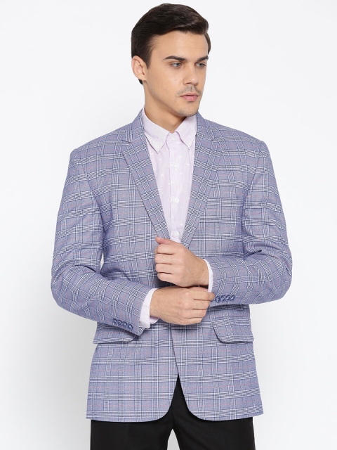 

Shaftesbury London Men Blue & White Checked Single-Breasted Casual Blazer