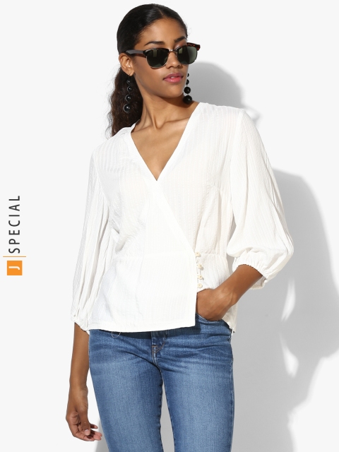 

MANGO Women Off-White Solid Wrap Top