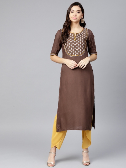 

Varanga Brown Embroidered Straight Kurta