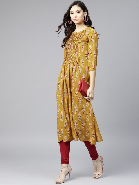 

Varanga Women Mustard Yellow & Maroon Printed A-Line Kurta