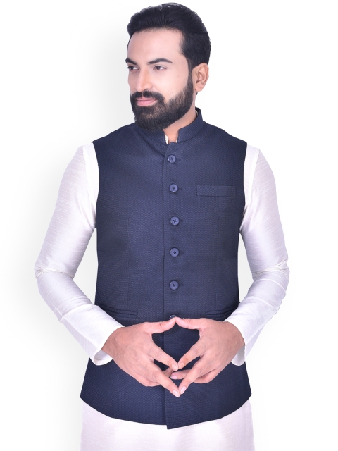 

Manyavar Men Navy Blue Nehru Jacket