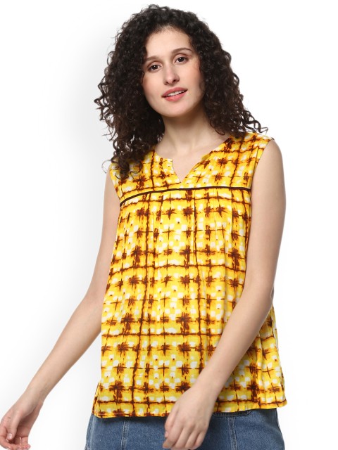 

Mayra Women Yellow Printed A-Line Top